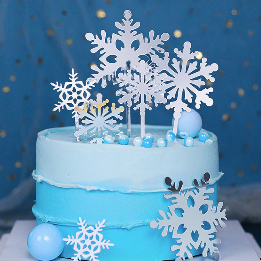 Pcs Acrylic Christmas Snowflake Cake Toppers Ice Princess Cupcake Kids Happy Birthday Party Decorations Xmas 