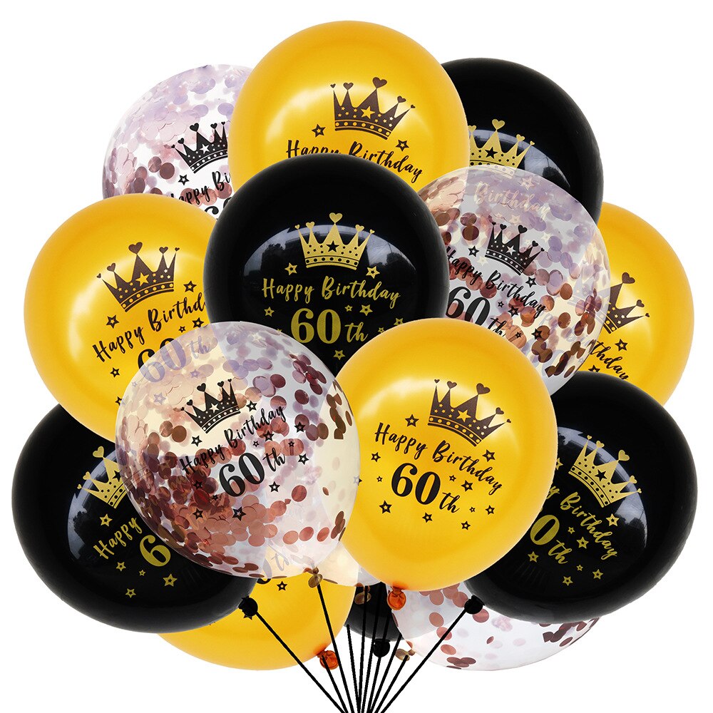 pcs Gold Black Confetti Crown Latex Balloons Men Women th Birthday Party Decoration 