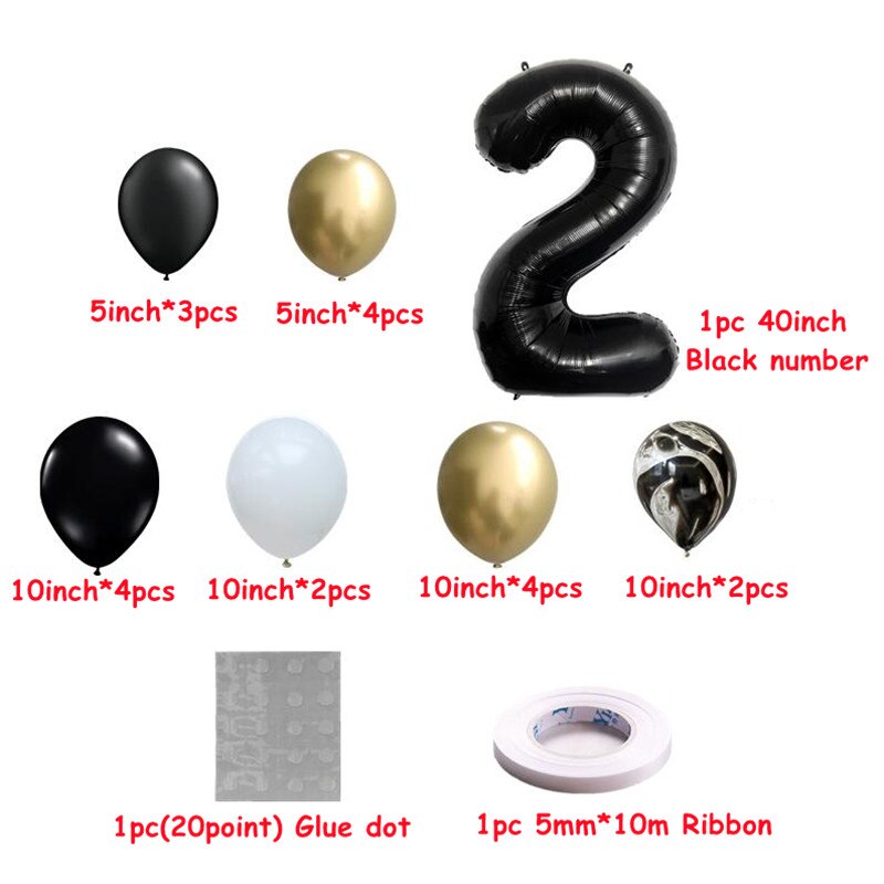 pcs inch Black Number Chrome Agate Set Figures Globos Baby Shower Birthday Party Metallic Decor Balloon 