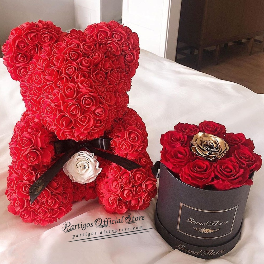 DIY Valentines Day Gifts Red Rose Bear Artificial foam Roses Flower Wedding Engagement Decoration little Mold bear Teddy 