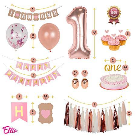 Rose Gold Balloons st Girl Birthday Party Decoration Confetti Happy Banner Baby Year Old Inflatable Decorations