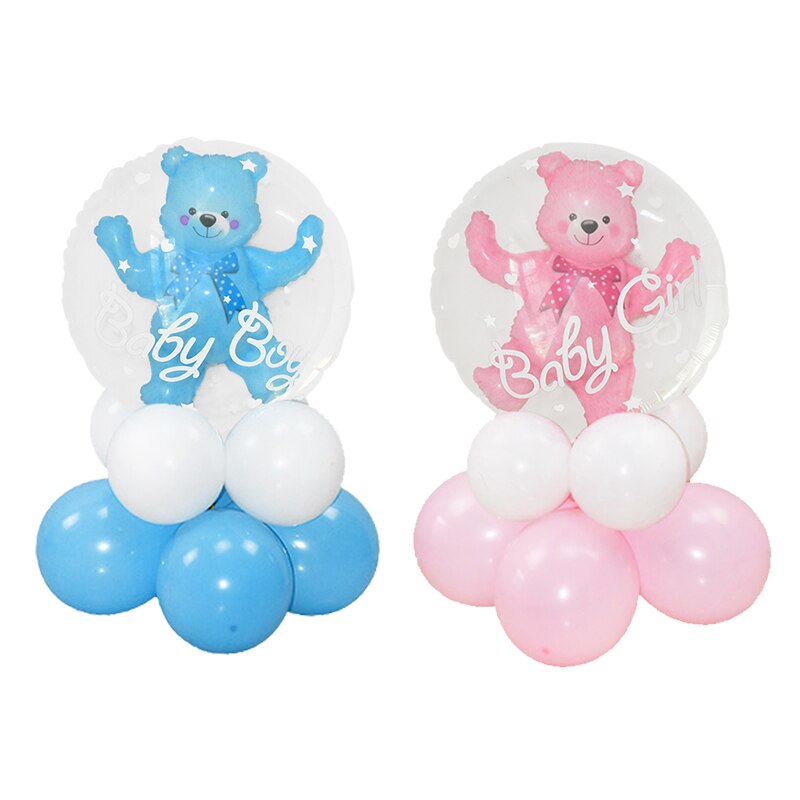 Transparent Baby Girl Boy Bear Bubble Balloon Shower Blue Pink Foil Set Kids Birthday Gender Reveal Decorations 