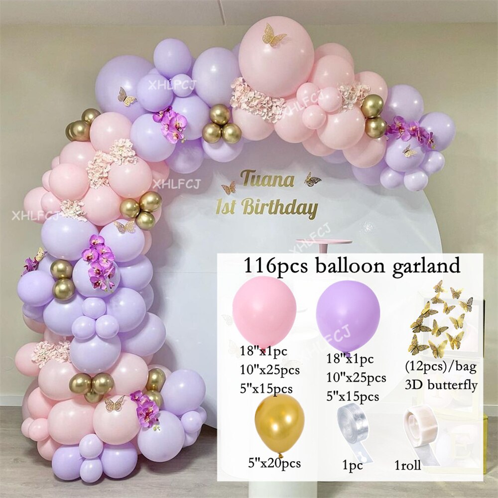 pcs Purple Pink Metal Gold Balloons Garland Arch Butterfly Stickers Baby Shower Birthday Wedding Party Decoration Balloon Inflatable Decorations