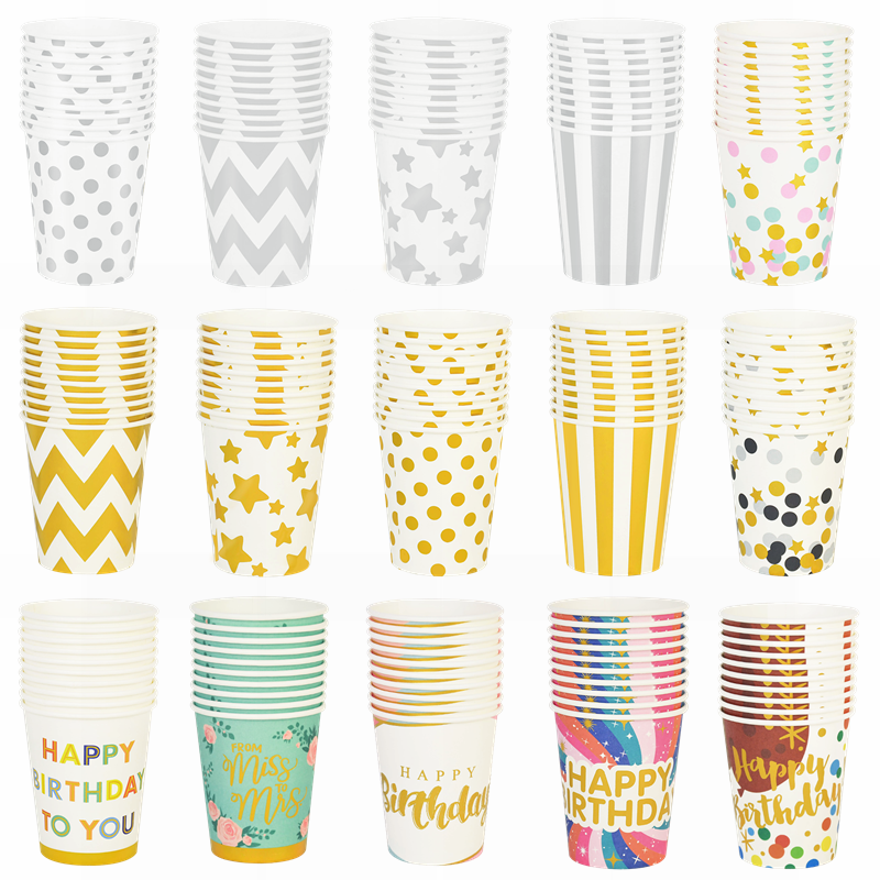 10pcs Party Disposable Paper Cups Colorful Dot Stripe Star Juice Cup Wedding Birthday Party Picnic Tableware Supplie Baby Shower PartyDecorHQ