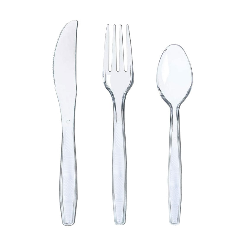 48/96/144/216pcs Plastic Cutlery Disposable Tableware Dinnerware Crystal Knife Fork Spoon For Party Household Supplies PartyDecorHQ