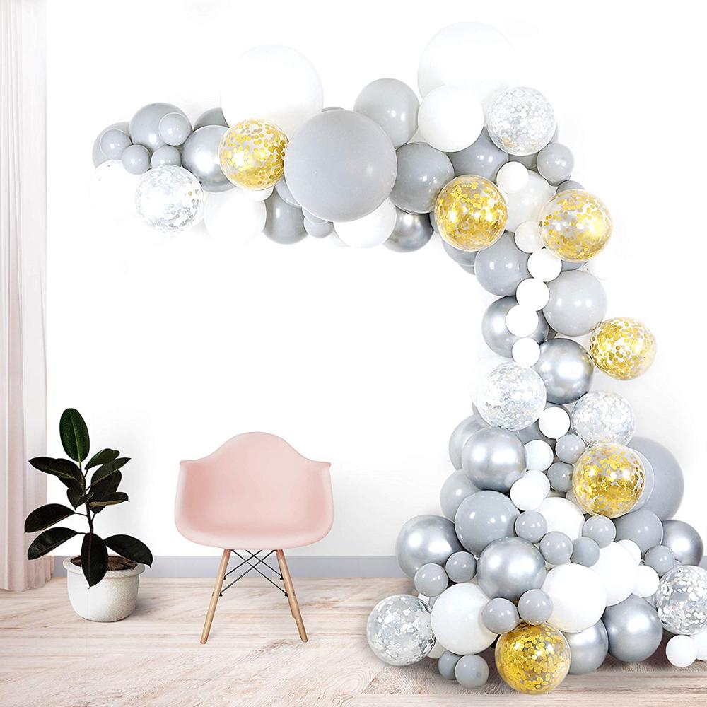 Macaron Pastel Pink White Gray Latex Balloons Garland Arch Baby Shower Wedding Birthday Party Confetti Silver Balloon Decor Inflatable Decorations