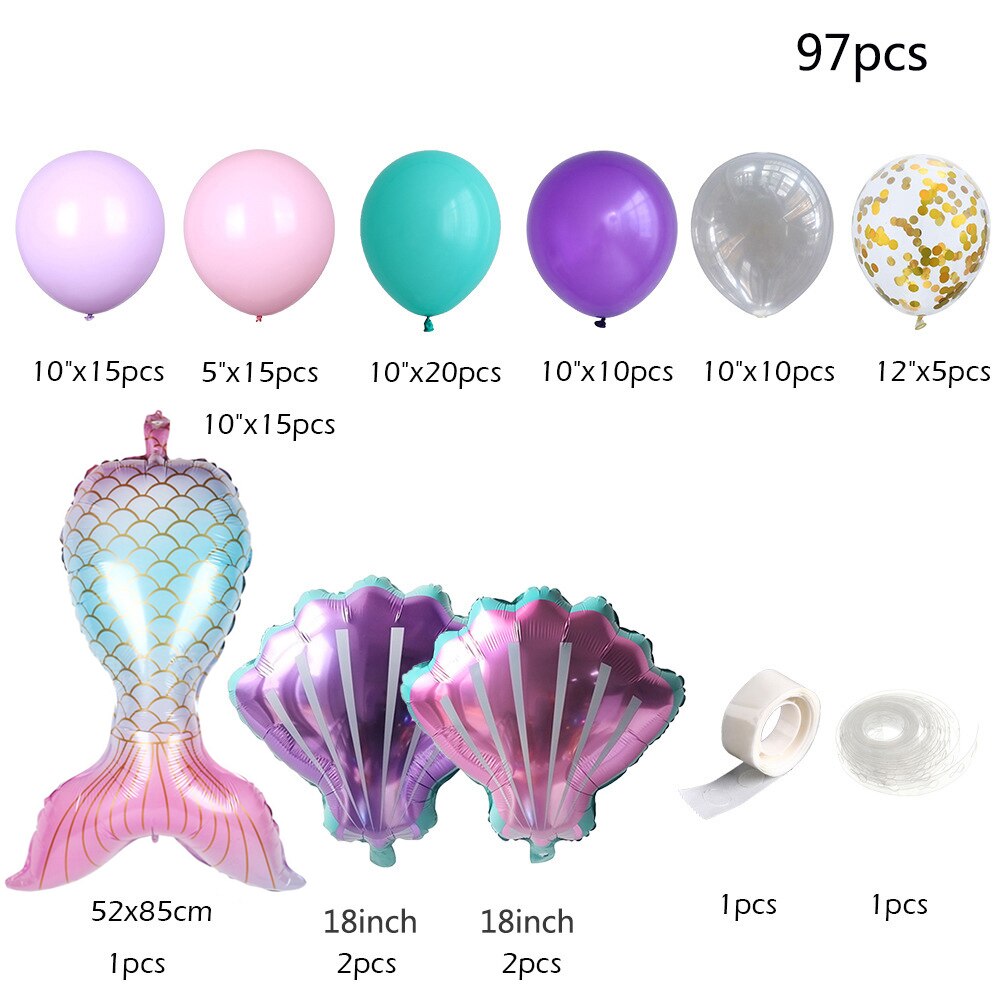 Fish Tail Shell Aluminum Balloon Set for Girls Happy Birthday Party Decoration Confetti Balloons Baby Shower Decorations PartyDecorHQ