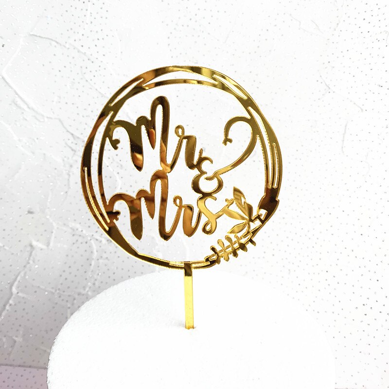 INS New Gold Mr&Mrs Wedding Acrylic Cake Toppers Flower Always Valentine's Day Party Decorations 