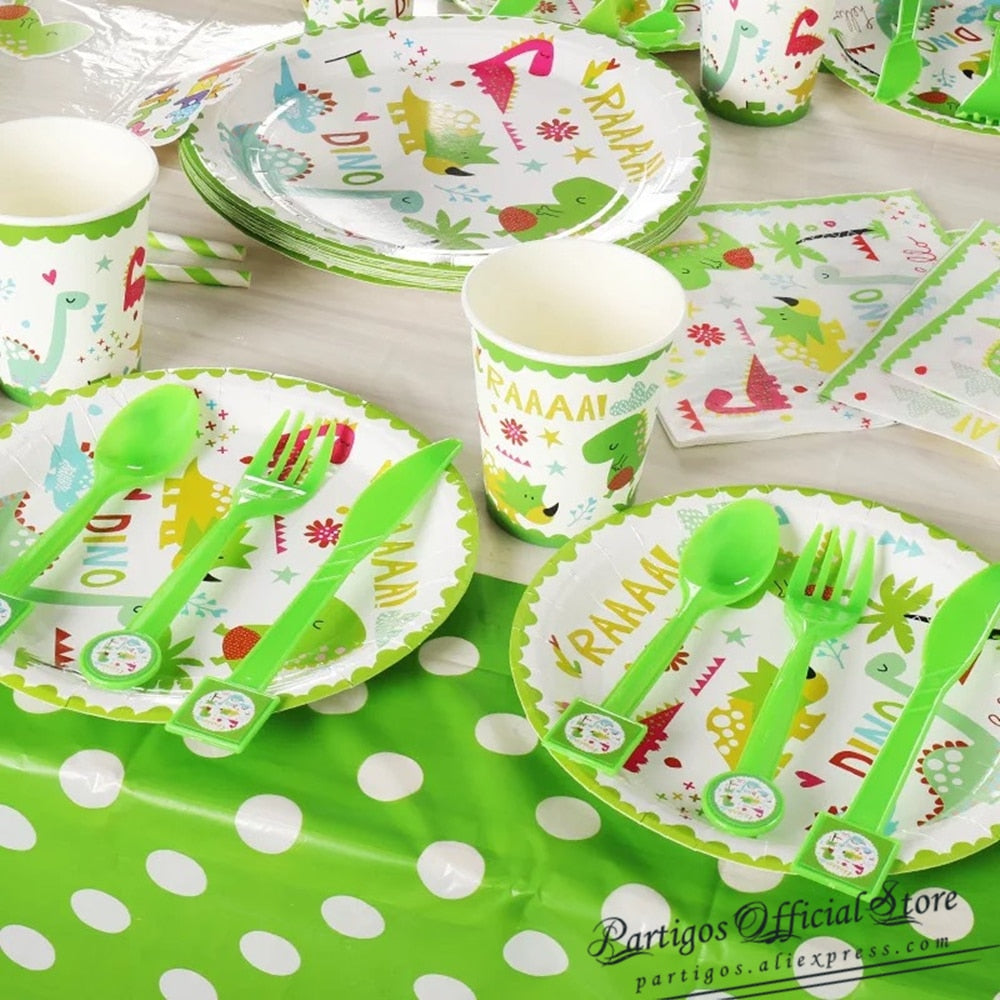 Dinosaur Theme Party Tableware Set Disposable Paper Cup Plate Tablecloth Cake Topper Happy st Birthday Supplies boys 