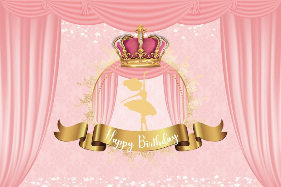 Princess Backdrop Photography Gold Crown Pink Curtain Birthday Party Baby Child Customized Poster Photozone Photo 