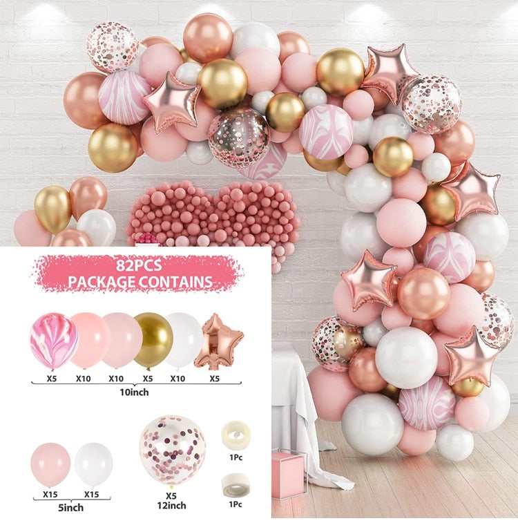 Macaron Pink Balloon Garland Arch Kit Wedding Birthday Party Decoration Kids Globos Rose Gold Confetti Latex Ballon Baby Shower Inflatable Decorations