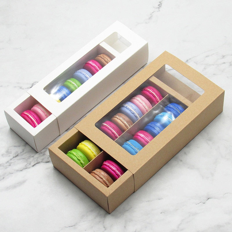 pcs Macaron Package Box Kraft Paper Gift Baking Biscuit Packaging Window Wedding Birthday Party Supplies 