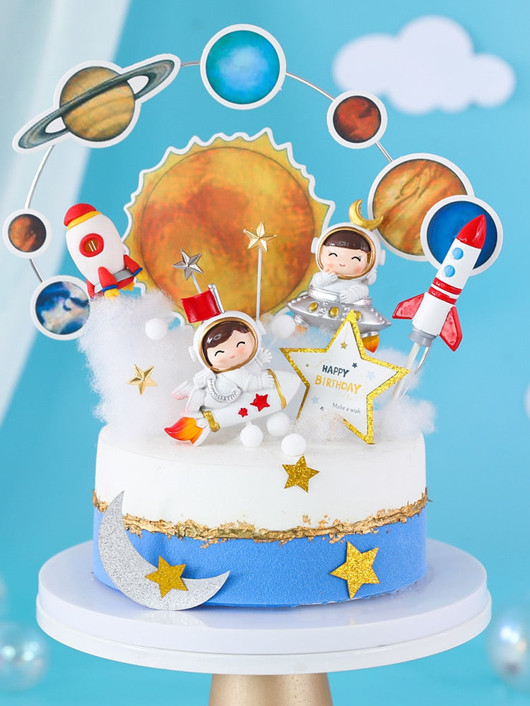 Astronaut Cake Topper Space Universe Planet Series Toppers Outer Birthday Party Dessert Props Festive Decoration 