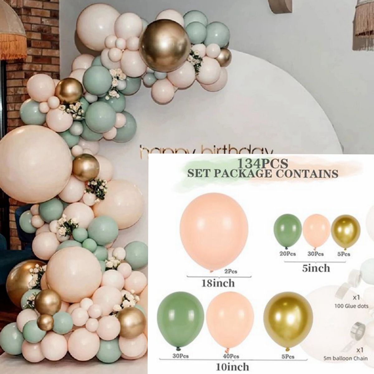 Green Macaron Metal Balloon Garland Arch Kit Wedding Birthday Party Decorations Confetti Latex Balloons Kids Baby Shower Inflatable