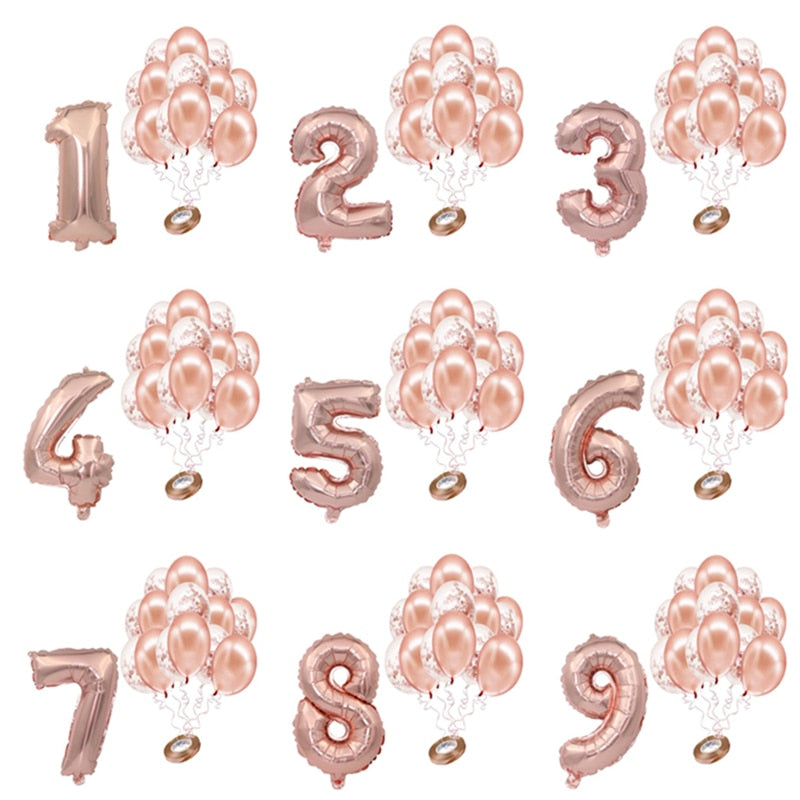 pcs/lot Rose Gold Number Foil Balloons Happy Birthday Baby Shower Kids st Party Decorations Balloon 