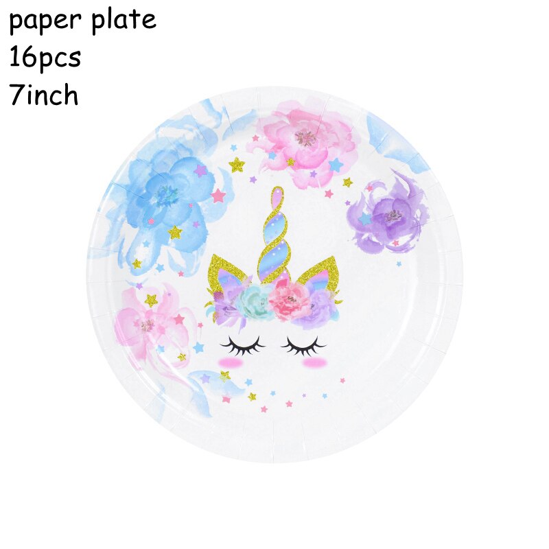 Unicorn Birthday Decoration Disposable Tableware Set Paper Plates Cups Napkins Kids Party Baby Shower Supplies 