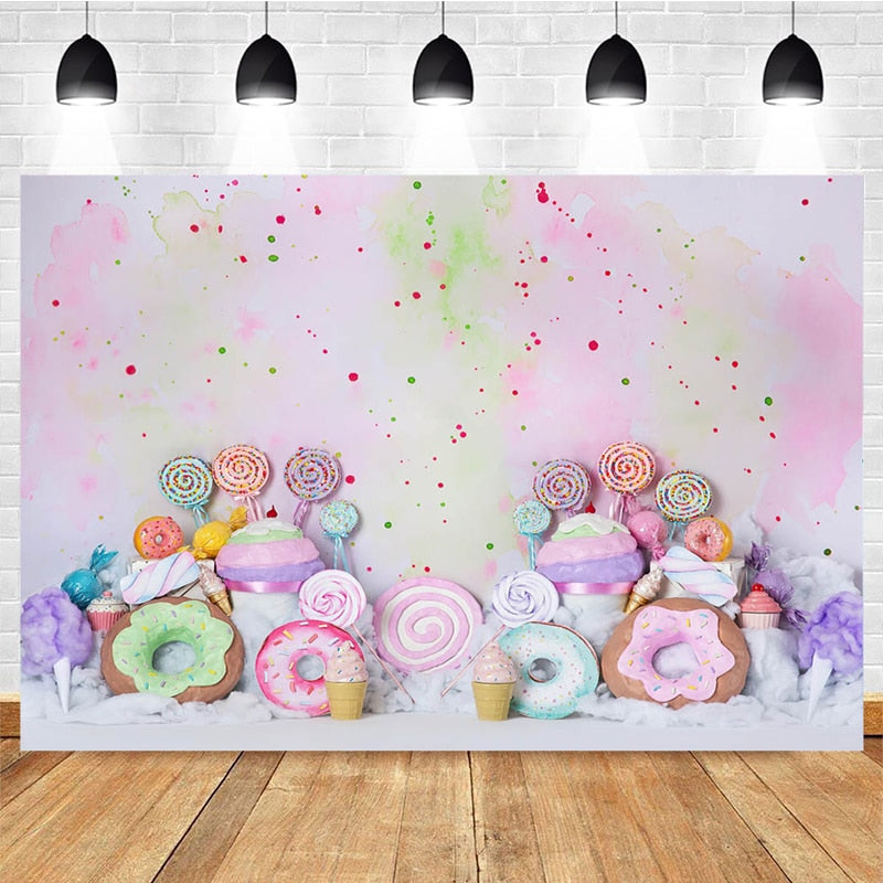 Donuts Candy Photography Background Newborn Shower Cake Smash Photo Backdrop Birthday Party Decoration Studio Props Banner 