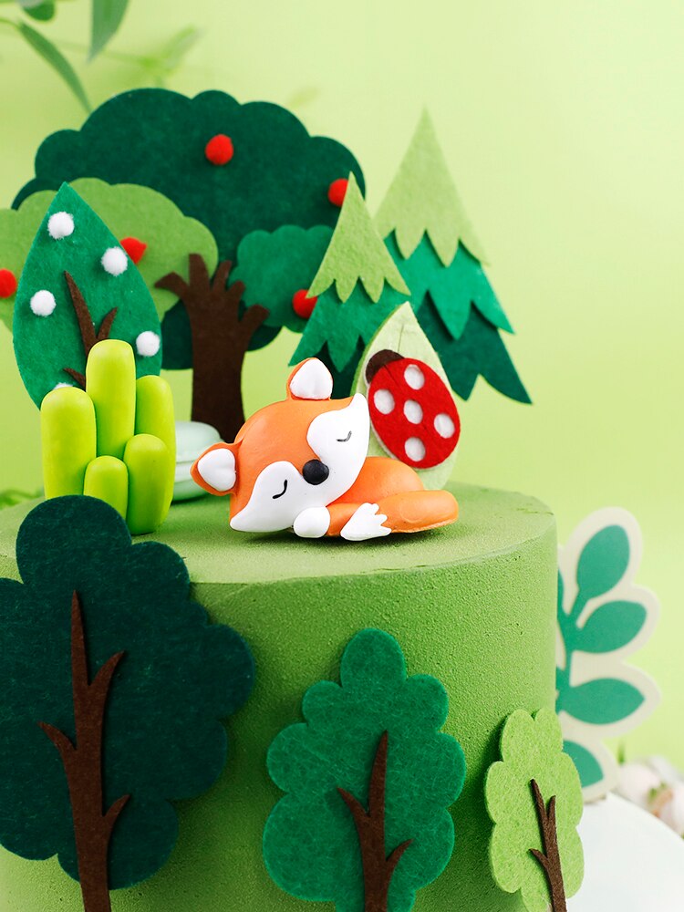 Paper Woodland Animal Fox Cake Decoration Supplies Basket Kids Happy Birthday Favor Girl Boy Baby Shower Party Topper 