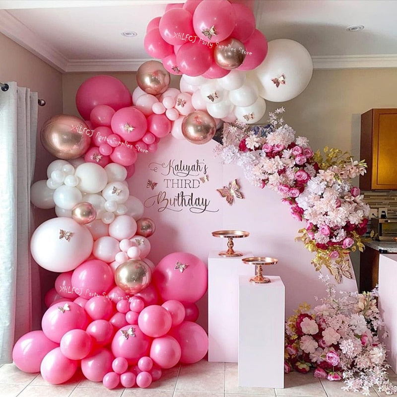 pcs Hot Pink White Balloon Arch Garland Wedding Birthday Party Decorations Balloons Baby Background Butterfly Kids Toys Inflatable