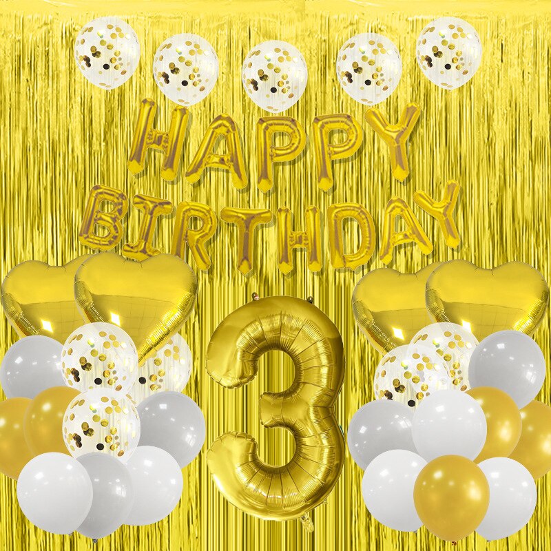 Happy Birthday Party Decorations Gold Latex Balloons Kit Foil Curtain Confetti st th 