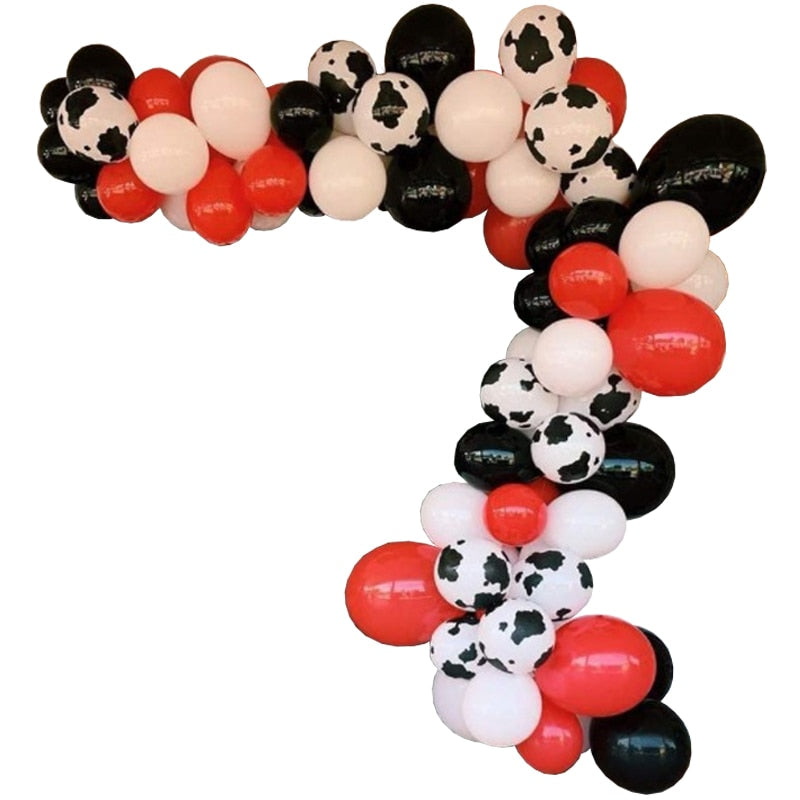 Red White Black Farmland Birthday Party Decoration Cow Patterns Latex Balloon Garland Arch Kit Kids Boys Girls Supplies Inflatable Decorations