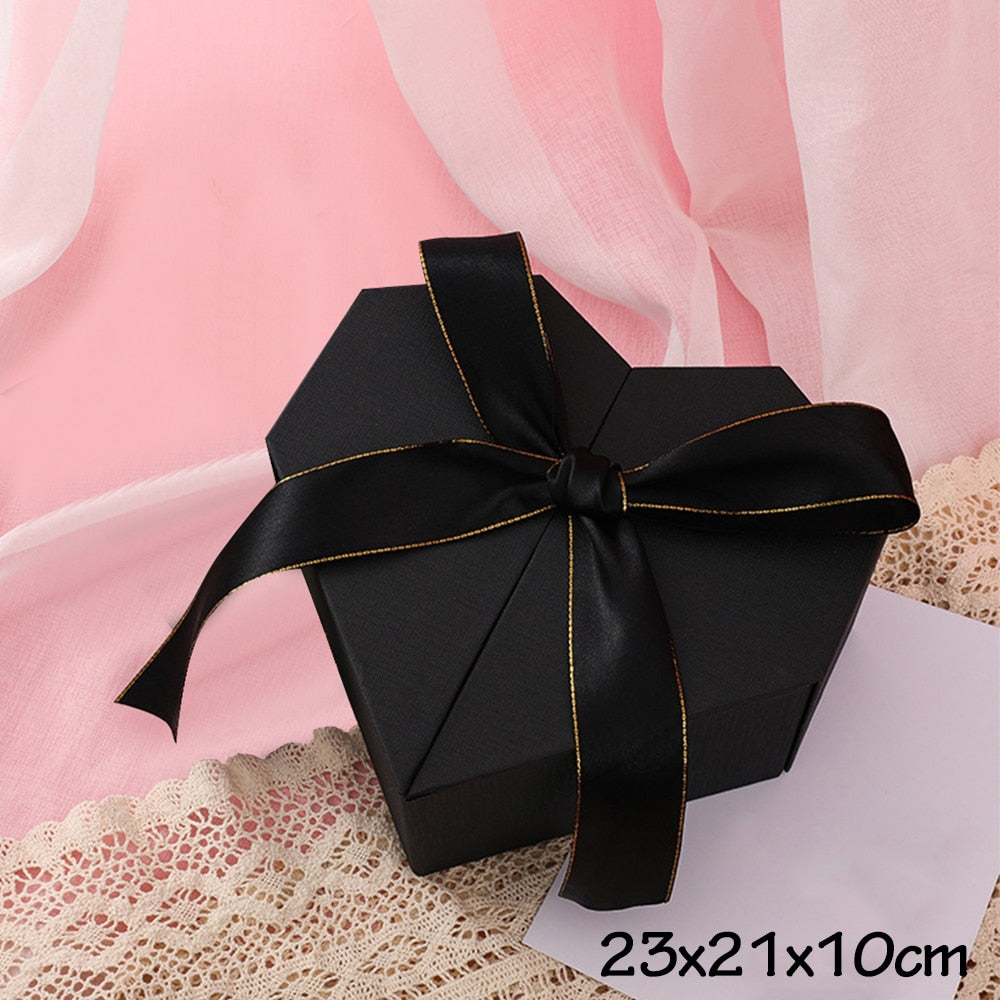 Black Red Heart Shaped Gifts Box Bows Valentines Day Presents Packaing Boxes Anniversary Surprise Wedding Decorations 