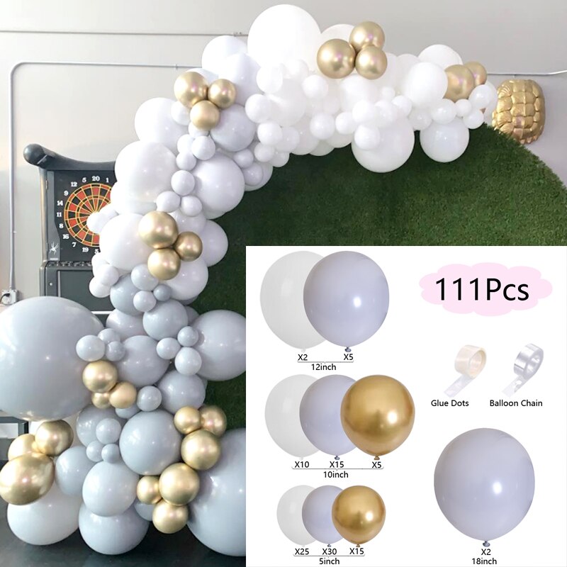 Balloons Arch Set White Grey Gold Balloon Garland Baby Baptism Shower Kit Wedding Birthday Party Decoration Inflatable Decorations