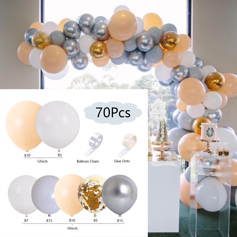 Balloons Arch Set Gray White Orange Silver Confetti Balloon Garland Baby Baptism Shower Birthday Party Decoration Inflatable Decorations