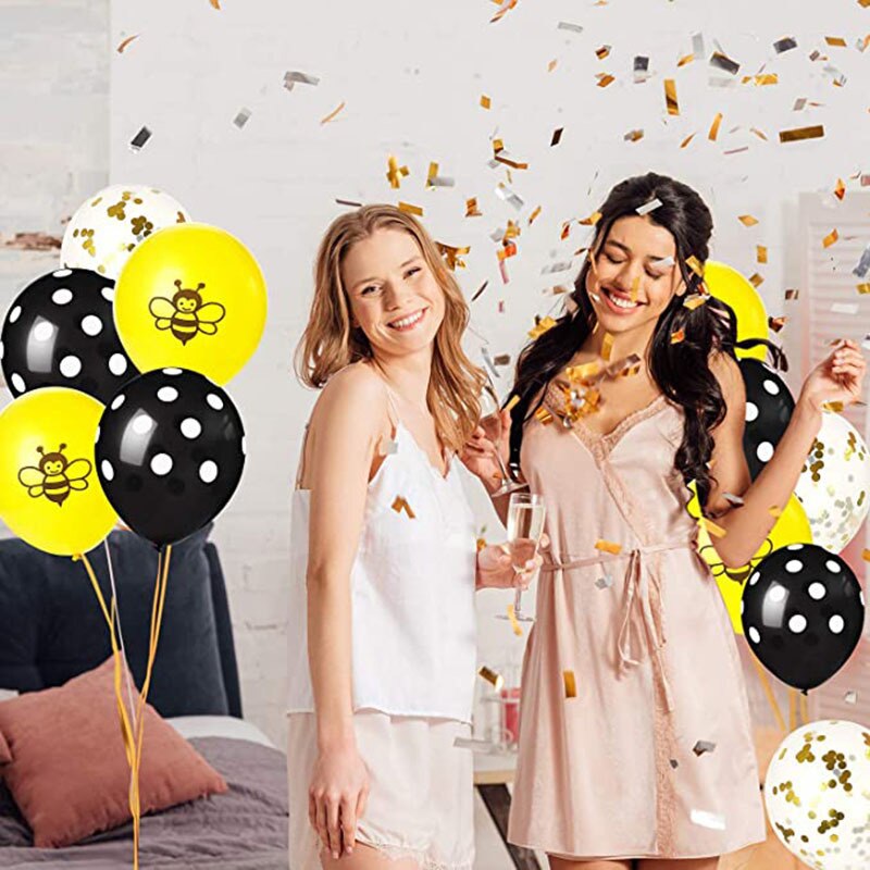 Pcs Cute Bee Confetti Latex Balloons Kids boy girl Birthday Party Decoration Gold Black Polka Dot baby shower 