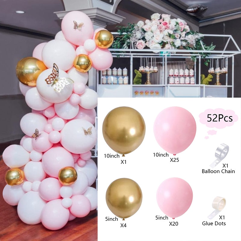 Balloons Arch Set Pink Golden Balloon Garland Wedding Baby Baptism Shower Anniversaire Happy Birthday Party Balloon Decoration PartyDecorHQ