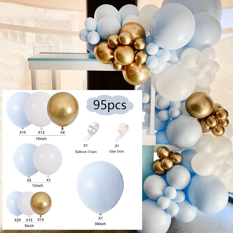 Balloons Arch Set Blue White Balloon Garland Wedding Birthday Theme Party Baby Baptism Shower Golden Metal Balloon Decoration PartyDecorHQ