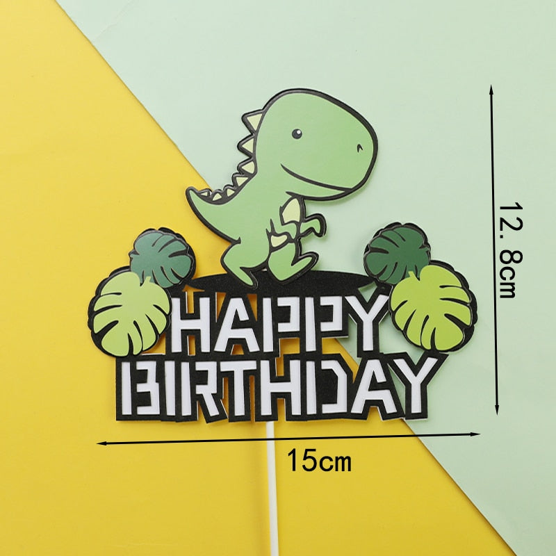 Lovely Dinosaur Birthday Eggshell Cartoon Baby Cake Topper Green leaf Arch Dino Collection Kids Boy Party Baking Gifts 