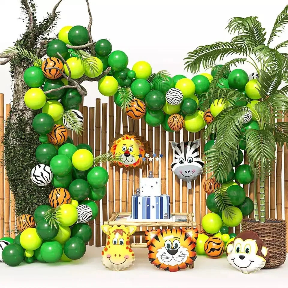 Jungle Wildlife Aluminum Foil Balloon Garland Baby Shower One Year Old Birthday Decoration Green Arch Kit Party Supplies Inflatable Decorations