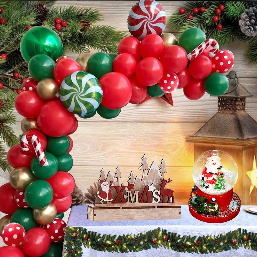 Set Pcs Merry Christmas Balloons Garland Red Green DIY Ballon Chain Helium Round Foil Candy Globos Santa Claus Navidad Canes Inflatable Party Decorations