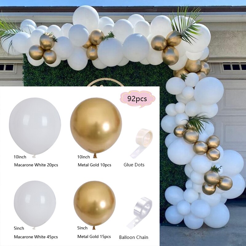 Macaron Balloons Arch Set White Golden Balloon Garland Wedding Birthday Party Decoration Baby Baptism Shower Balloon Arch Kit PartyDecorHQ