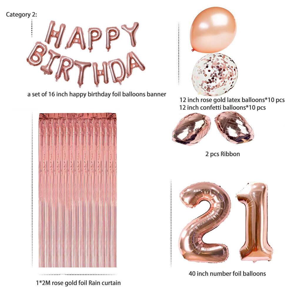 Rose Gold 16th Birthday Decoration Balloon Set with Number Foil Balloons Fringe Curtain for Girls 16th/20th/30th Birthday PartyDecorHQ