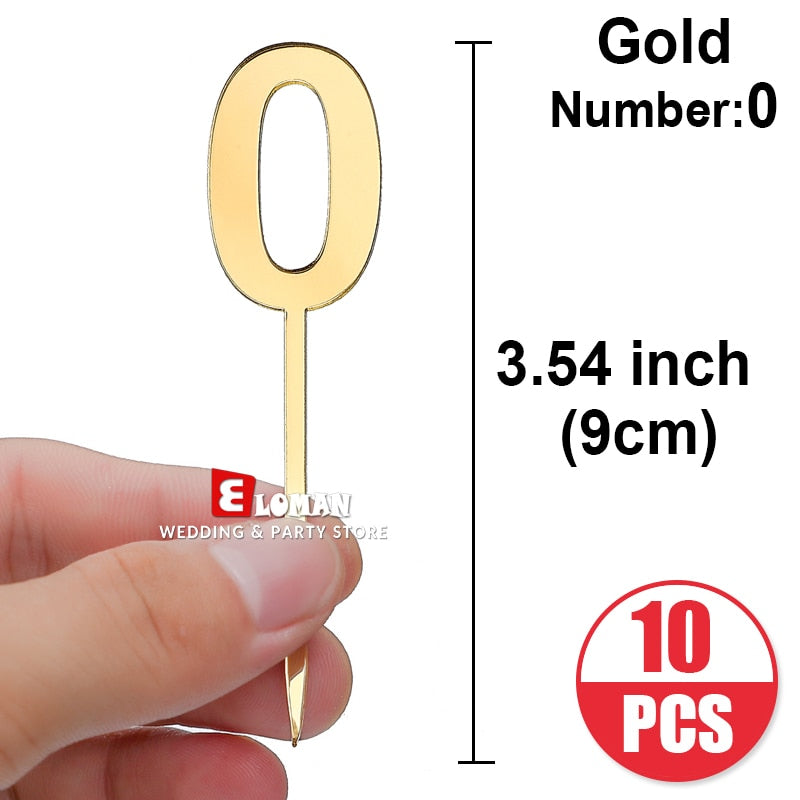 Birthday cupcake number Topper ELOMAN Gold Acrylic Cake Top Flag Decoration Boy girl Party Wedding Supplies 