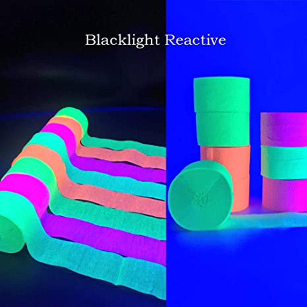 8pcs Glow in The Dark Streamers Blacklight Party Streamer Decorations Neon Crepe Paper Streamers Party Supplies Fluorescent PartyDecorHQ