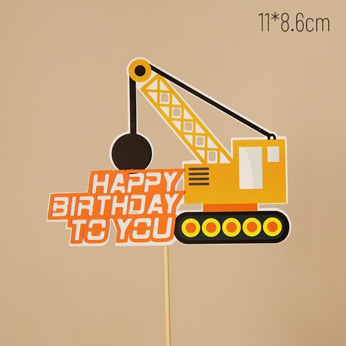 Construction Site Crane Tractor Birthday Cake Decor Topper Party Boy Baby Shower 