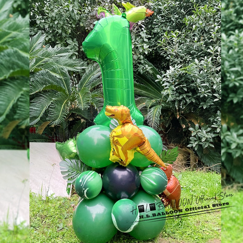 pcs/Set Jungle Party Balloons Tropical Dinosaur Number Balloon Safari Palm Leaf Animal Birthday Decoration Kids Baby Shower 