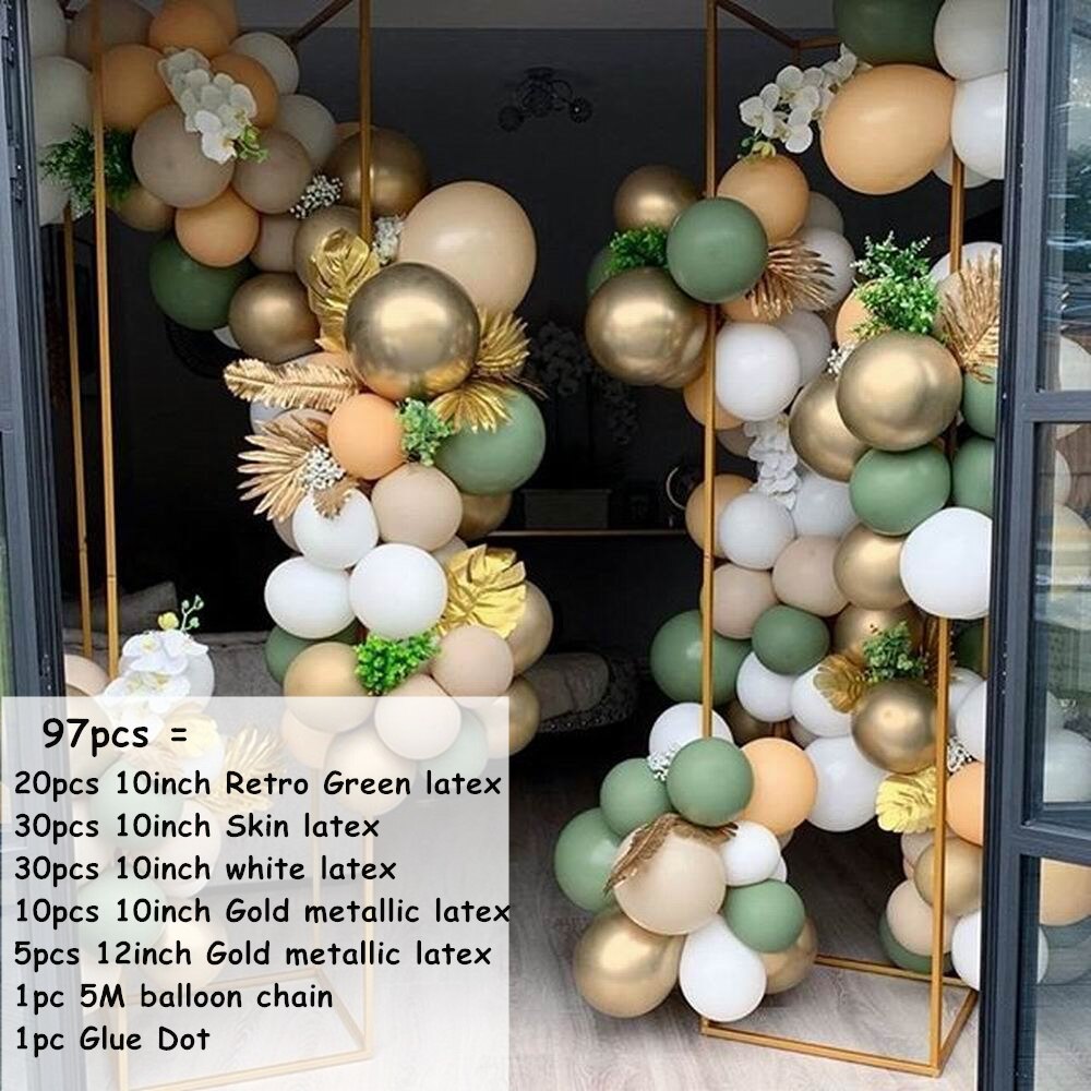 97pcs Retro Green Skin Balloons Garland Arch Metallic Gold Globos Birthday Wedding Anniversary Party Decorations Baby Shower PartyDecorHQ