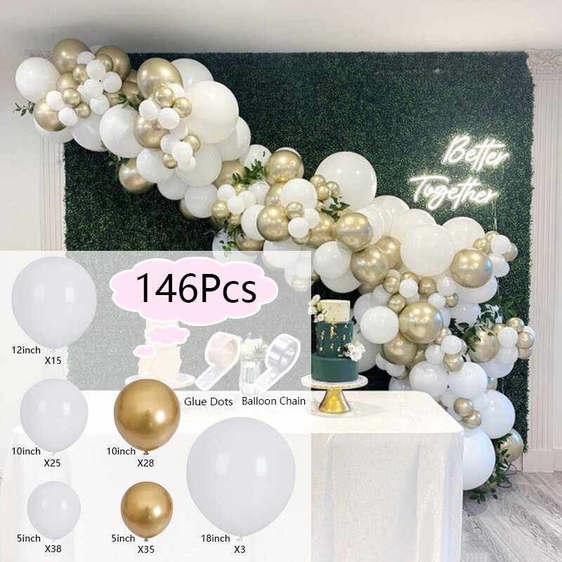 Balloons Arch Set White Gold Balloon Garland Birthday Party Kit Baby Baptism Shower Wedding Decoration Inflatable Decorations