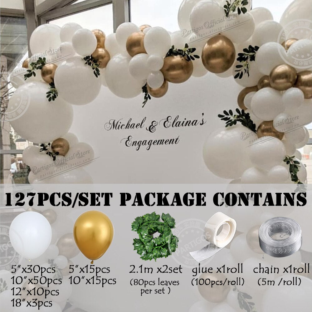 Pcs White Gold Latex Balloons Garland Kit Chain Wedding Party Decorations Engagement Supplies Metal Chrome Globos Helium Inflatable