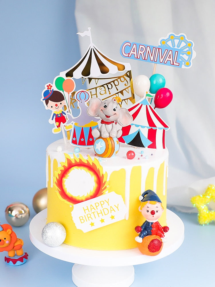 Clown Lion Elephant Ball Circus Cake Topper Birthday Decoration Wedding Supplies Baby Shower Baking Dessert Kid Love Gifts 