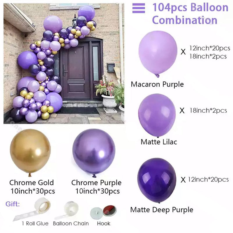 Purple Balloons Garland Arch Kit Light Purple White Gold Confetti Ballons Arch Chain For Girls Birthday Wedding Party Decor PartyDecorHQ