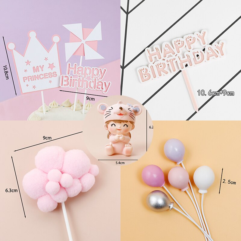 Mouse Boy Girl Windmill Pink Blue Cake Topper Kids Happy Birthday Party Decoration Baby Shower Supplies Lovely Gifts 