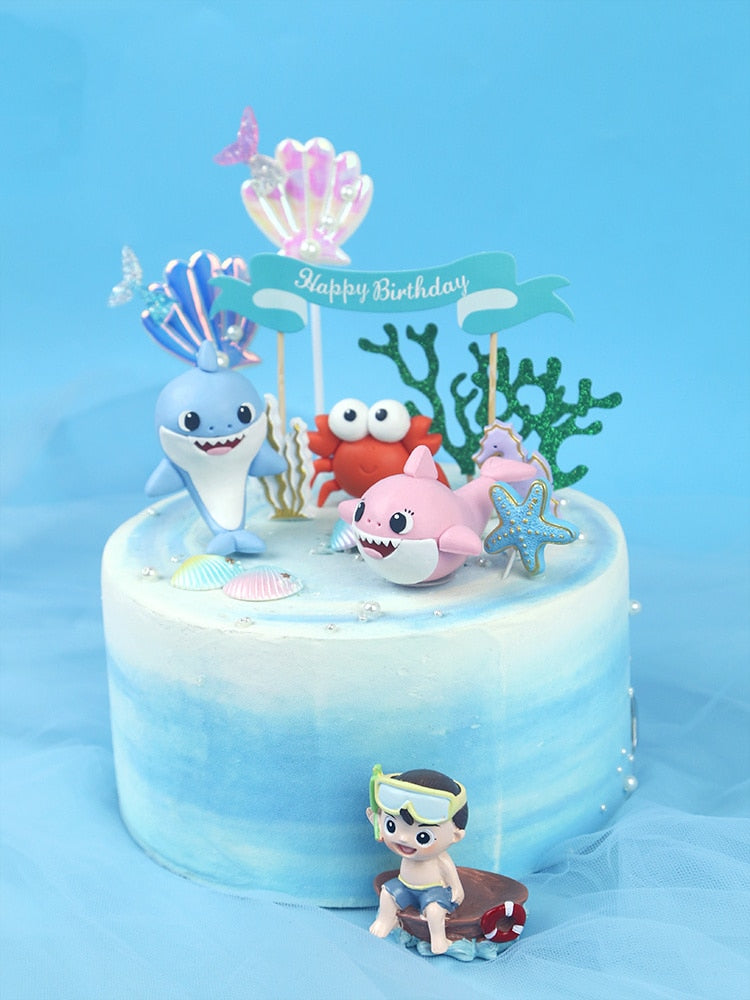 Cake Decoration Marine Animal Series Cute Shark Children's Gift Dessert Table Dress Toppers Happy Birthday 