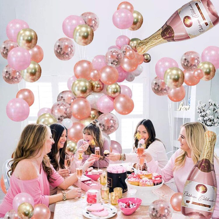 Rose Gold Balloon Garland Arch Kit Girls Birthday Party Decoration Happy Banner Confetti Wine Bottle Inflatable Decorations