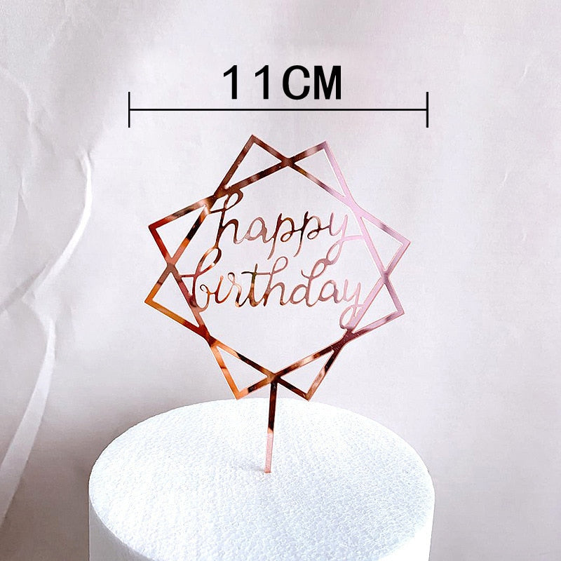 Rose Gold Birthday Party Cake Decorating Tools Happy Girl Boy Acrylic Topper Baby Shower Dessert Accessories 