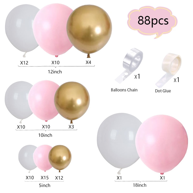 Balloons Arch Set Pink White Balloon Garland Baby Baptism Girl Shower Wedding Kids Adult Birthday Party Metal Decoration Inflatable Decorations